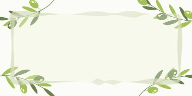 Çerçeveli şablon, zeytin dalları ve yeşil zeytinler. Uzayı kopyala Vektör illüstrasyonu