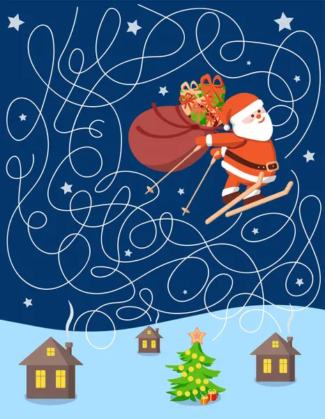 stock vector Find out where Santa will leave a present. Maze educational game. Educational vector illustration