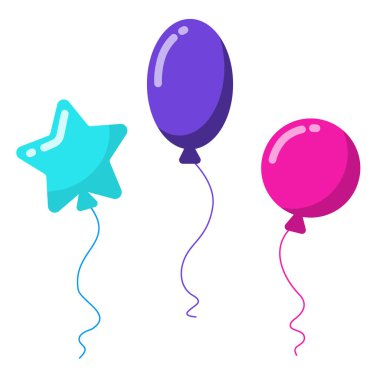 Beyaz arka planda üç renkli balon. Çocuk eğlencesi, çalışma tablosu, baskı için vektör illüstrasyonu.