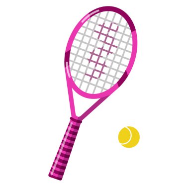 Beyaz arka planda tenis raketi ve top. Popüler sporlar. Kart, baskı, poster için vektör illüstrasyonu.