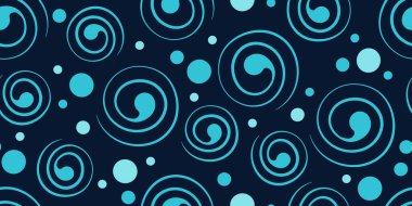 Lacivert arka planda soyut spiralleri olan kusursuz bir desen. Paket kağıdı, ambalaj, duvar kağıdı için vektör illüstrasyonu.
