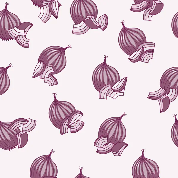 stock vector Red onions and chunks scattered on a pale onion red background creating a seamless pattern print great for home or kitchen decor, quilt and apparel fabrics, or paper products.