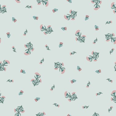 Yumuşak bir zemine saçılmış küçük pembe çiçekler ev ya da mutfak dekorasyonu, yorgan ve giysi kumaşları ya da kağıt ürünleri için mükemmel kusursuz bir desen oluşturuyor..