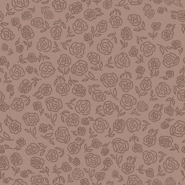 Çikolata arkaplanındaki kahverengi gül desenli kalın kahverengi güller ev ya da oda dekorasyonu, yorgan ve giysi kumaşları ya da kağıt kumaşlar için kusursuz bir desen oluşturuyor.