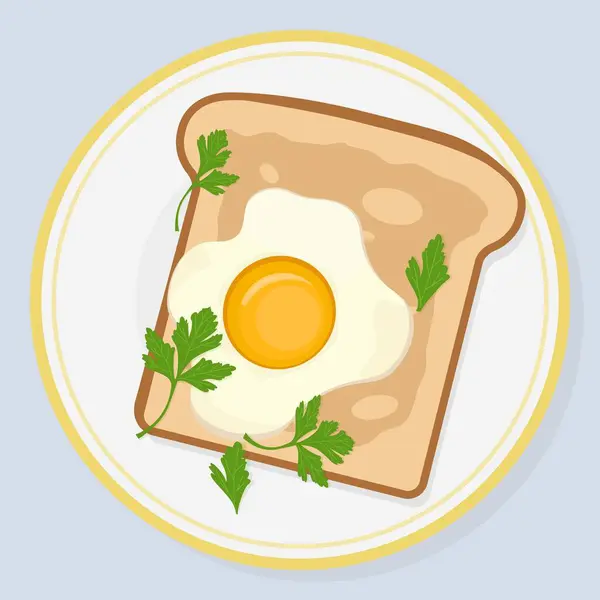 stock vector Fried egg with bread and parsley on a plate