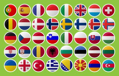 Bir dizi Avrupa ülkesi bayrak simgeleri. Çember bayrak simgelerinin koleksiyonu