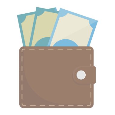 Beyaz arka planda mavi banknotlu kahverengi cüzdan