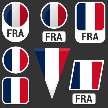 Fransa bayrak koleksiyonu. Farklı şekillerde bayraklar. Vektör illüstrasyonu
