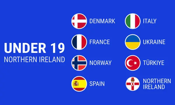 stock vector Table of the final draw of the european under 19 championship in Northern Ireland. National football teams with flag icons