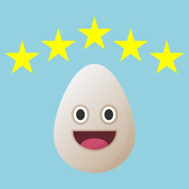 Müşteri deneyimi vektör simgesi. Sevimli yumurtalı ikon ve derecelendirme yıldızları. 5 yıldız puanı. Restoranlar ve yemekler için simge