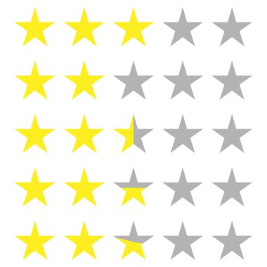 Müşteri derecelendirme yıldızlarıyla ikonlar tecrübe eder. 2 ve 3 derecelendirme yıldızı. Şeffaf arkaplanda vektör yıldız simgeleri