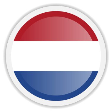 Hollanda bayrağı ikonu. Beyaz arka planda izole edilmiş gölgeli daire simgesi. Mobil uygulamalar, UI ve web tasarımı için vektör simgesi, EPS10