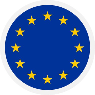 Avrupa Birliği bayrağı. Şeffaf arkaplanda daire şeklinde düz simge. Mobil uygulamalar, UI ve web tasarımı için simge. EPS10