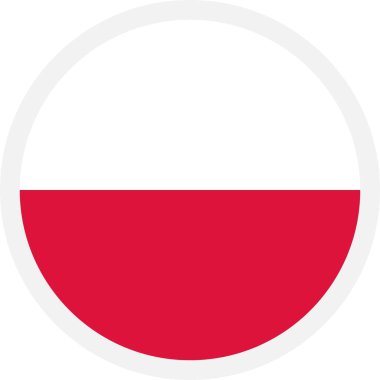Polonya bayrağı. Şeffaf arkaplanda daire şeklinde düz simge. Mobil uygulamalar, UI ve web tasarımı için simge. EPS10