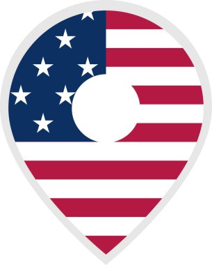 Location pin with colors of the US flag. Map marker on transparent background. Vector icon for mobile apps, UI and web design. EPS10 clipart