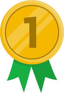 Birincilik için altın madalya. Şeffaf arkaplanda yeşil kurdeleli şampiyon madalyası