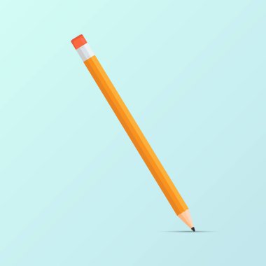 Altında gölge olan kalem. Silgiyle birlikte turuncu ofis kalemi. Vektör illüstrasyonu.