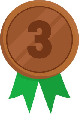 Üçüncü sırada bronz madalya. Şeffaf arkaplanda yeşil kurdeleli ödül madalyası