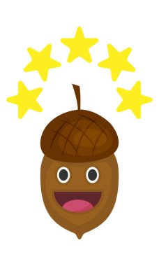 Müşteri memnuniyet derecesi 5 yıldız. Meşe palamudu karakteri ve sarı dereceli yıldızlı ikon