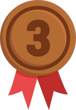 Üçüncü sırada bronz madalya. Şeffaf arkaplanda kırmızı kurdeleli kazanan madalya