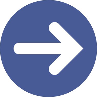 İleri düğmesi. Yuvarlak mavi ikon, ok sağ tarafı gösteriyor. Uygulamalar, UI ve web tasarımı için vektör simgesi