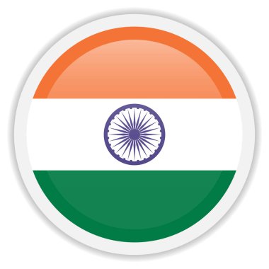 Hindistan 'ın parlak bayrak ikonu. Altında gölge olan yuvarlak vektör simgesi. Mobil uygulamalar, UI ve web tasarımı için simge