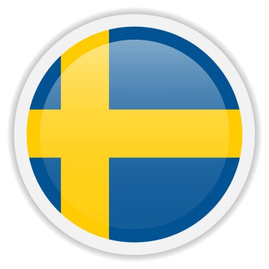 İsveç bayrağı. Altında gölge olan parlak vektör simgesi. Uygulamalar, web tasarımı ve UI için yuvarlak simge