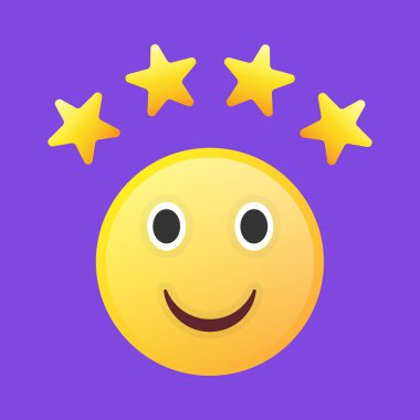 Dört dereceli yıldız ve emoji yüzlü geri bildirim simgesi. Uygulamalar, UI ve web siteleri için vektör simgesi. EPS10
