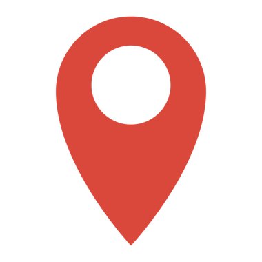 Beyaz arkaplanda beyaz noktalı kırmızı iğne işareti. Mobil uygulamalar, UI ve web tasarımı için konum belirleyici simgesi