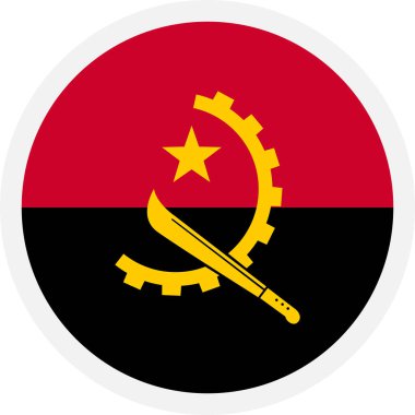 Angola bayrağı. Şeffaf arkaplanda yuvarlak rozet var. UI, uygulamalar ve web tasarımı için vektör simgesi