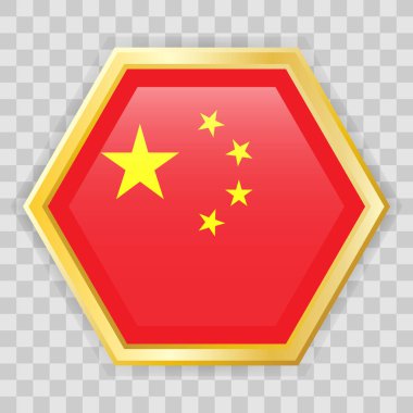 Üzerinde Çin bayrağı olan altın altıgen rozet. Altında gölge olan altın rozet