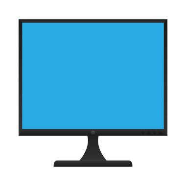 Mavi ekranlı 4 'e 3 siyah monitör. Vektör illüstrasyonu beyaz arkaplanda izole edildi