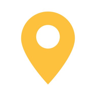 Beyaz noktalı turuncu iğne işareti. Konum haritası simgesi beyaz arkaplanda izole edildi. Konum kodu