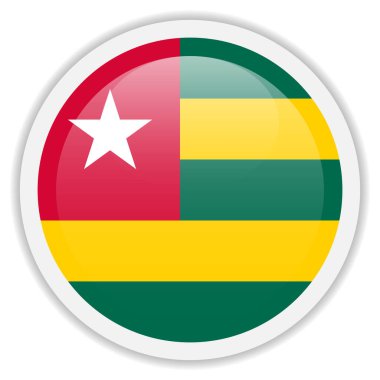 Togo bayrağı. Beyaz arkaplanda izole edilmiş parlak yuvarlak simge