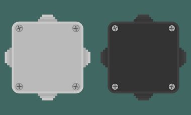 Cable junction box. Set of square electrical boxes with cable glands clipart