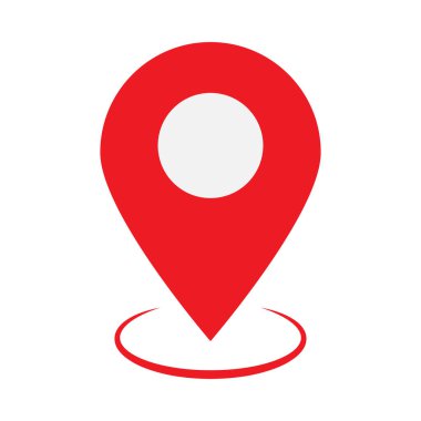 Kırmızı yuvarlak çizginin üzerinde kırmızı harita simgesi var. Haritadaki konum işaretleyicisi. Konum kodu