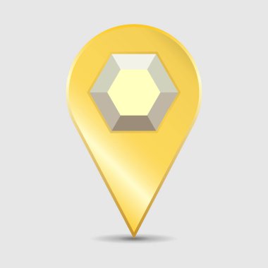 Altıgen elması olan altın bir lokasyon rozeti. Altında gölge olan vektör haritası simgesi