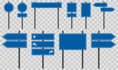 Direkte mavi yol işaretleri var. Özelleştirilmiş metin veya semboller için boş işaretler. Vektör illüstrasyonu, EPS10