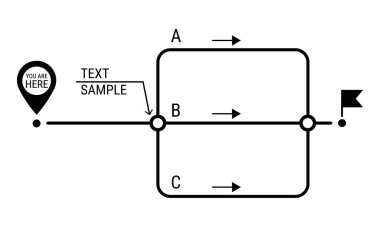 Yol ayrımı kararı olan bir yol haritası. Yol haritası tasarımı veya proje geliştirme kavramı
