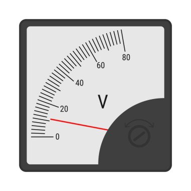 Voltajı ölçmek için analog voltmetre cihazı. Vektör illüstrasyonu beyazda izole edildi