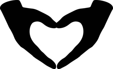 Kalp şeklini oluşturan iki el. El siluetleri el kalp hareketi yapıyor. Şeffaf arkaplanda vektör illüstrasyonu