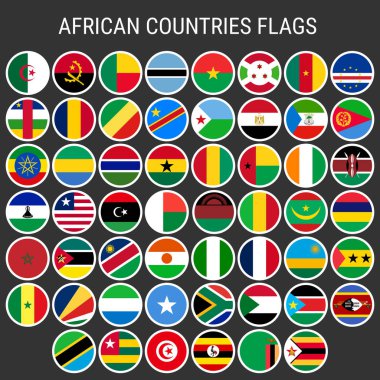 Afrika ülkelerinin bayrak simgesi. Beyaz çizgili yuvarlak vektör simgeleri