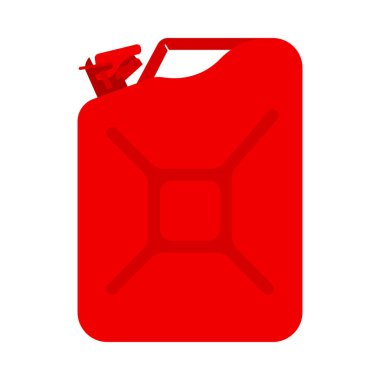 Kırmızı benzin bidonu ya da saplı bidon. Vektör illüstrasyonu beyazda izole edildi