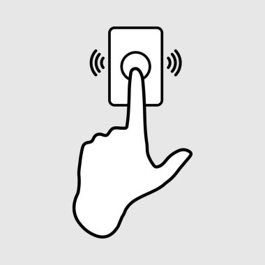 Elin kapı zili tuşuna basıyor. Vektör illüstrasyonu