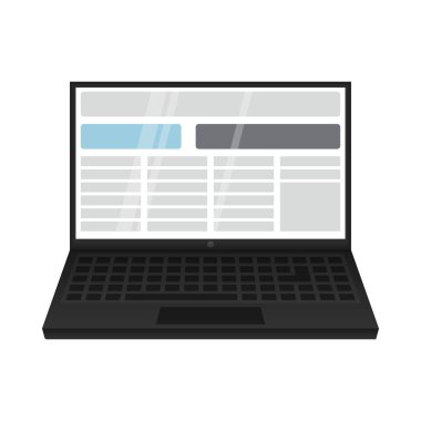 Modern, açık laptop. Teknoloji, iş, veri analizi ve uzaktan çalışma ile ilgili konular için vektör illüstrasyonu