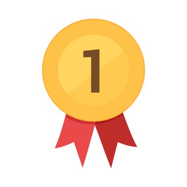 Kırmızı kurdeleli altın madalya. Ödüller, yarışmalar, başarılar ve mükemmelliğin tanınması ile ilgili bağlamlarda kullanmak için vektör simgesi