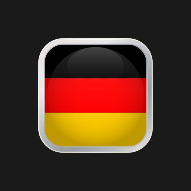 Alman bayrağı simgesi siyah arkaplanda izole edildi. Almanya ulusal bayrağı. Yuvarlak köşeli ve gümüş kenarlıklı kare vektör simgesi