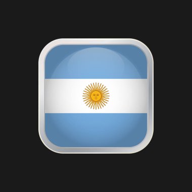 Arjantin bayrağı simgesi siyah arkaplanda izole edildi. Yuvarlak köşeli ve gümüş kenarlıklı kare vektör simgesi