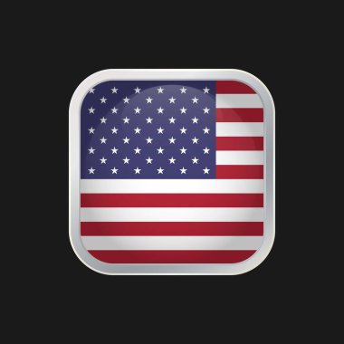 Amerikan bayrağı simgesi siyah arkaplanda izole edildi. ABD 'nin ulusal bayrağı. Yuvarlak köşeli ve gümüş kenarlıklı kare vektör simgesi