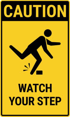 Adımına dikkat et. Sarı uyarı işareti düşen bir figür içeriyor. Güvenlikle ilgili içerik, işyeri ortamları ve kamu alanı için vektör işareti